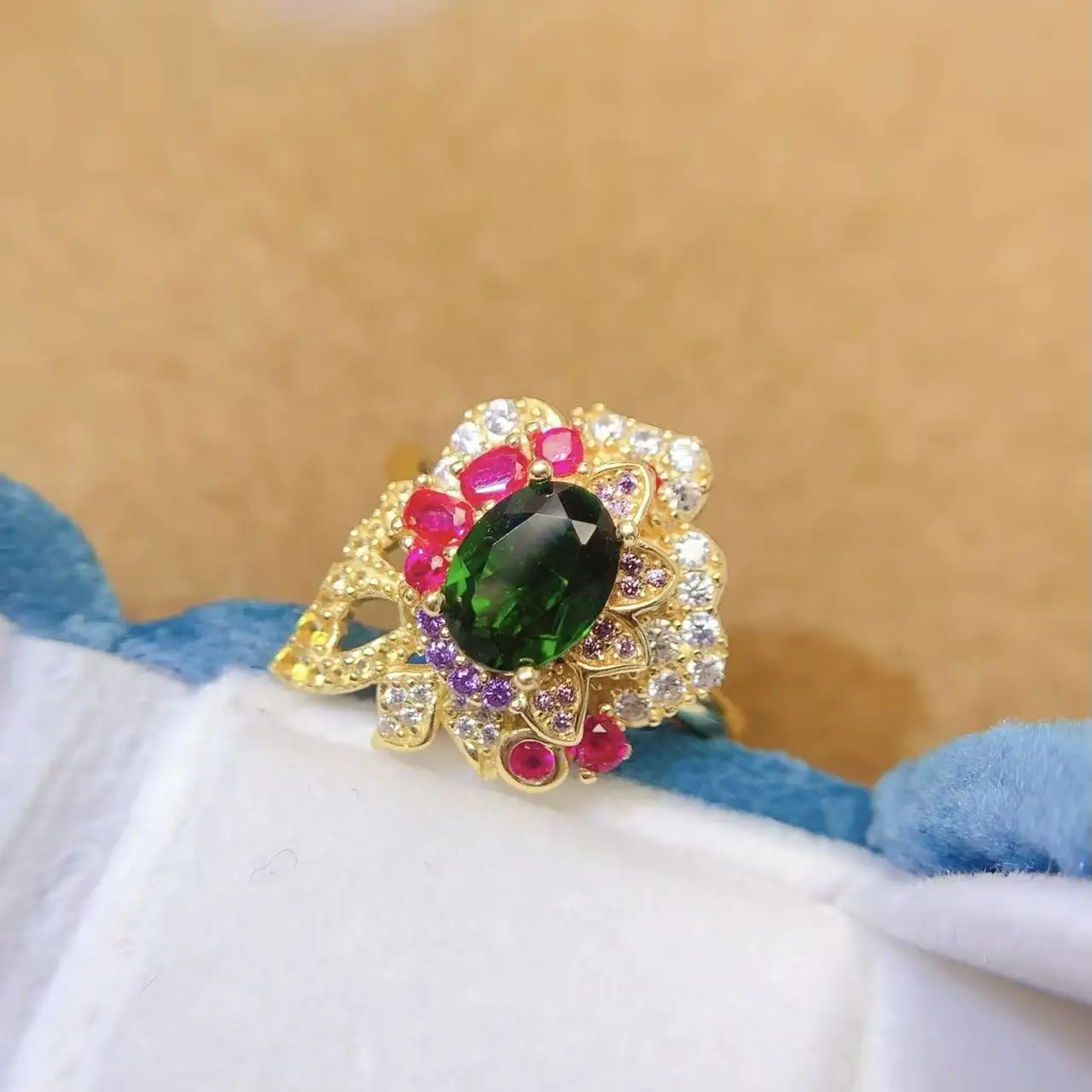 Natural Diopside Silver Oval Ring - view 1