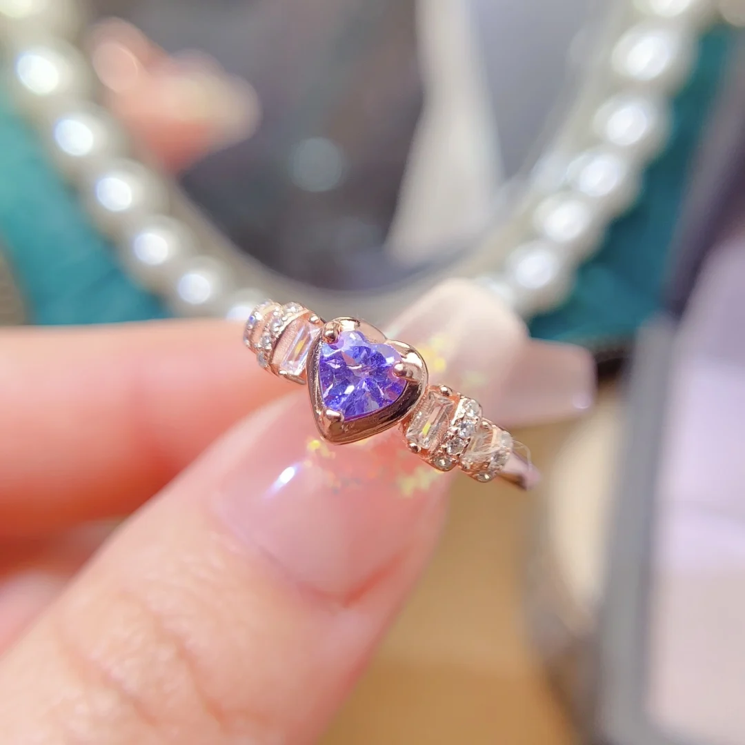 Natural Tanzanite Heart Ring - view 4