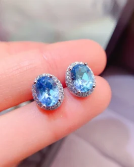 Natural Topaz Oval Stud Earrings