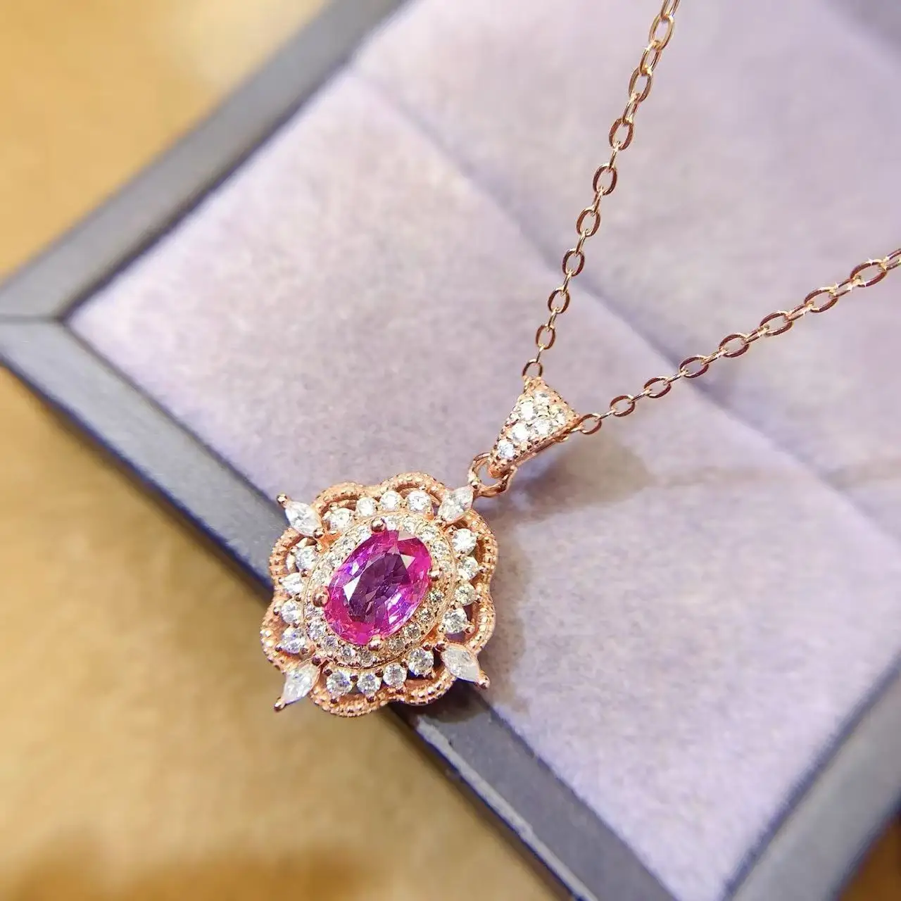 Natural Sapphire Ornate Pendant Necklace - view 1