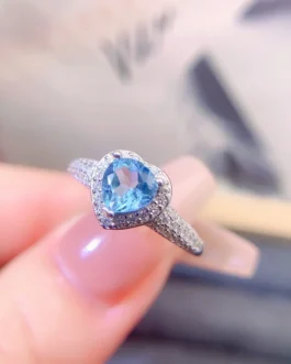 Natural Topaz Heart Halo Ring