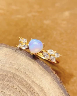 Natural Opal Heart Halo Ring