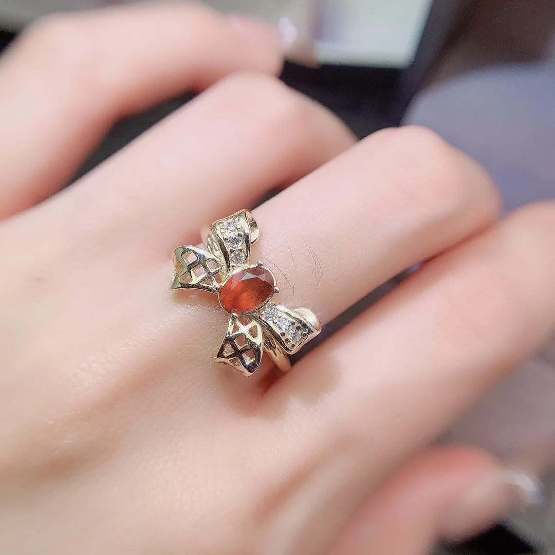 Natural Garnet Bow Ring - view 3