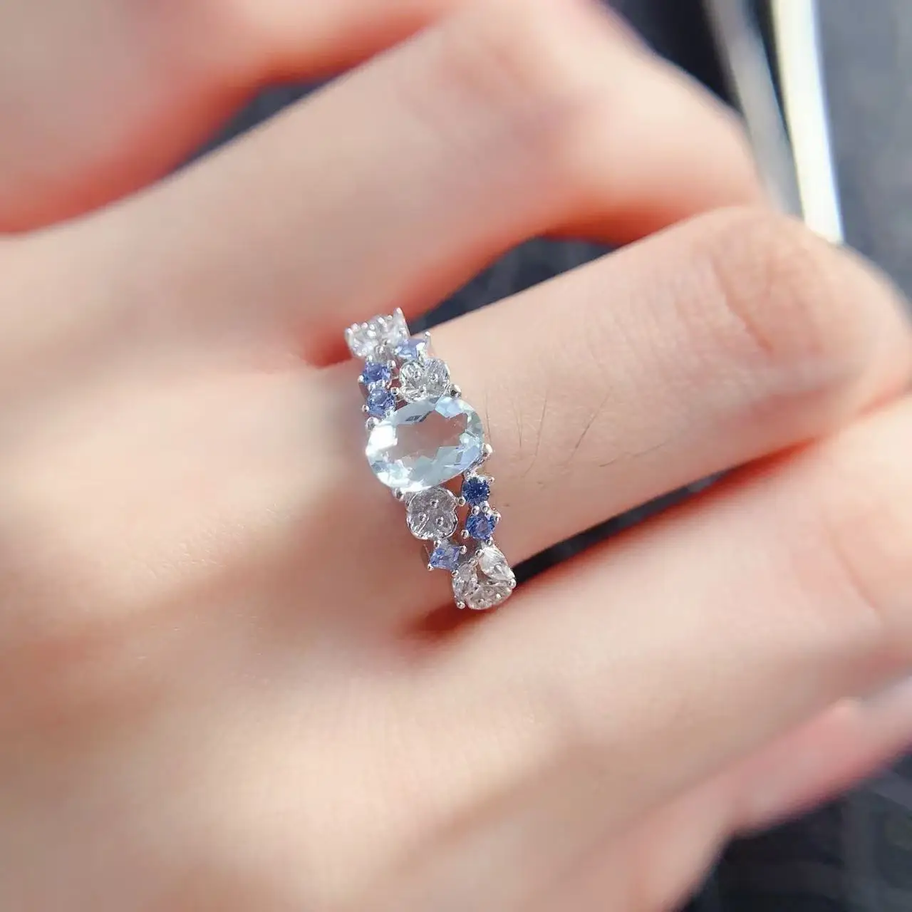 Natural Aquamarine Pear Minimal Ring - view 4