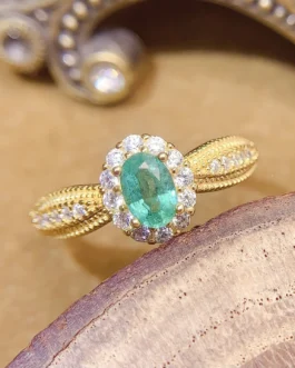 Natural Emerald Braided Halo Ring