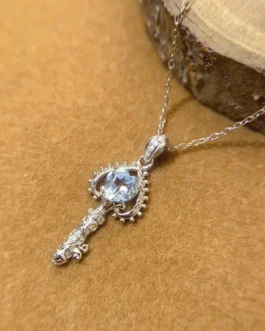 Natural Aquamarine Heart Key Pendant