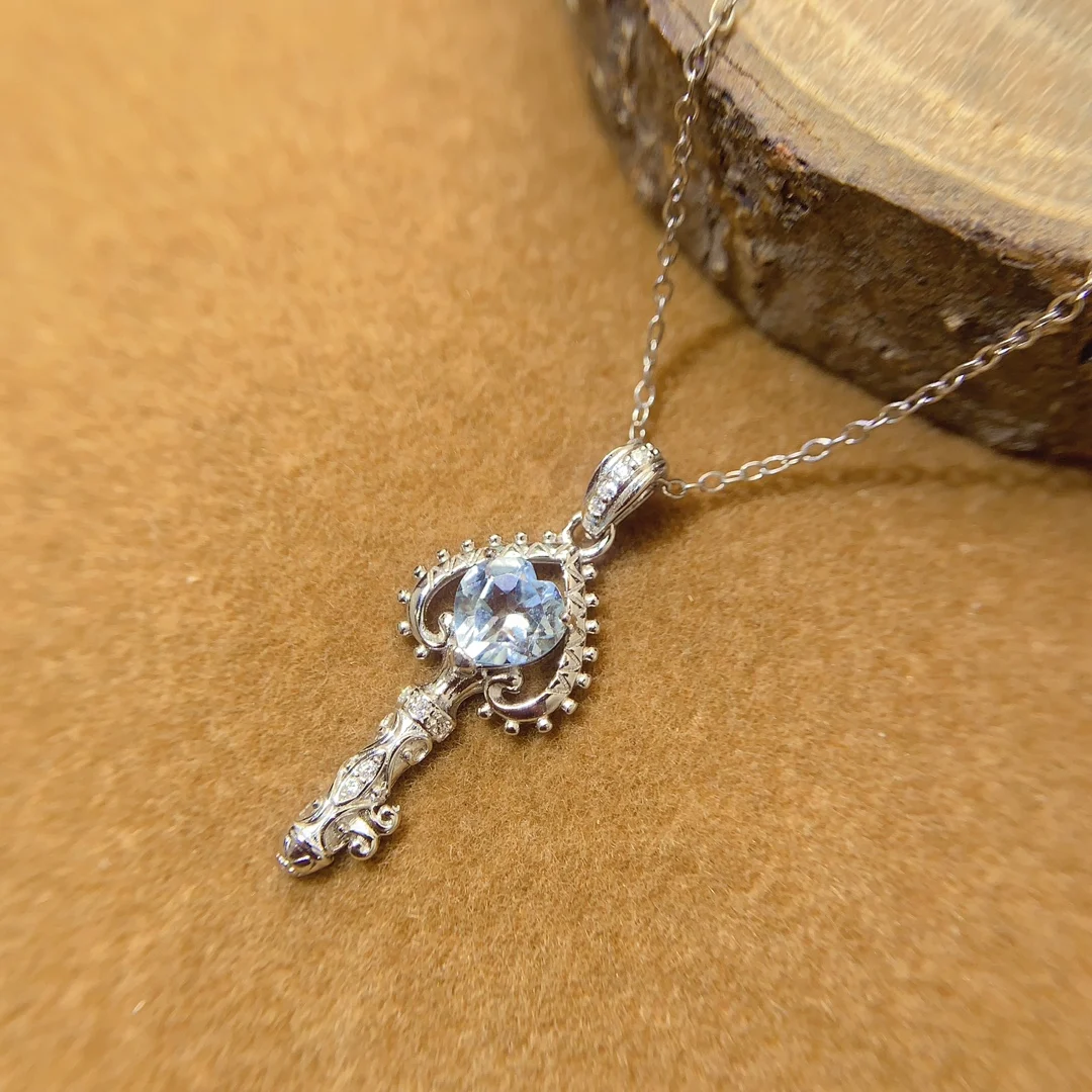 Natural Aquamarine Heart Key Pendant - view 1