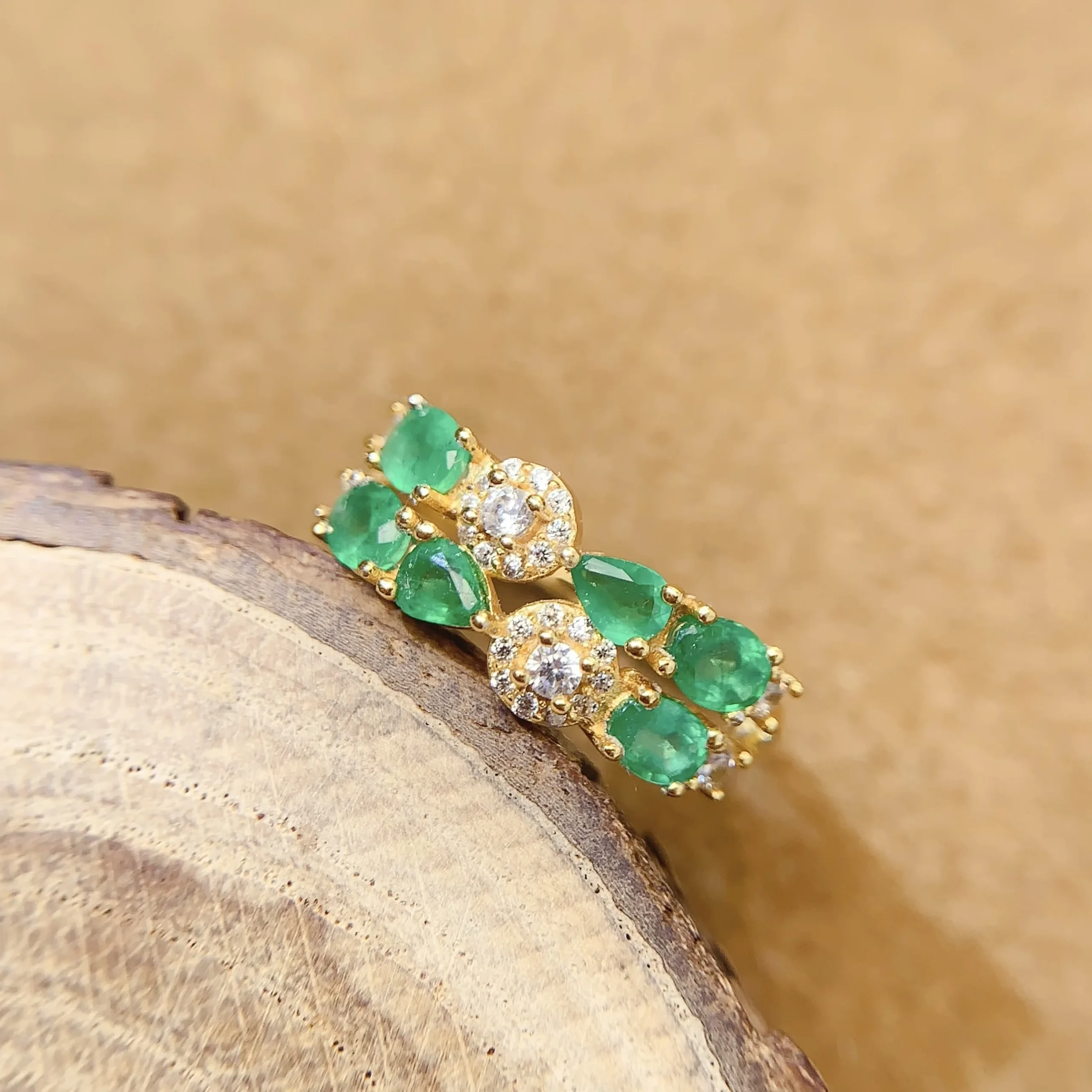 Natural Emerald Double Row Band - view 1