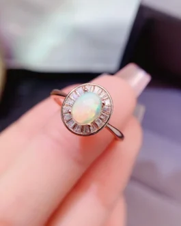 Natural Opal Engagement Halo Ring