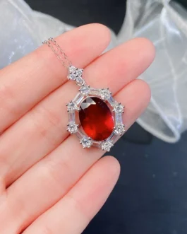 Natural Garnet Vintage Halo Pendant