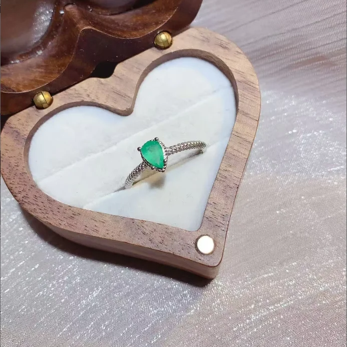 Natural Emerald Teardrop Silver Ring - view 1