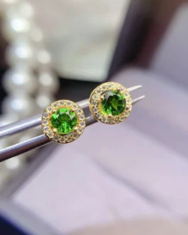 Natural Diopside Aura Stud Earrings