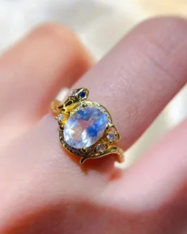 Natural Blue Moonstone Gold Ring