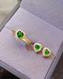 Natural Diopside Heart Jewelry Set