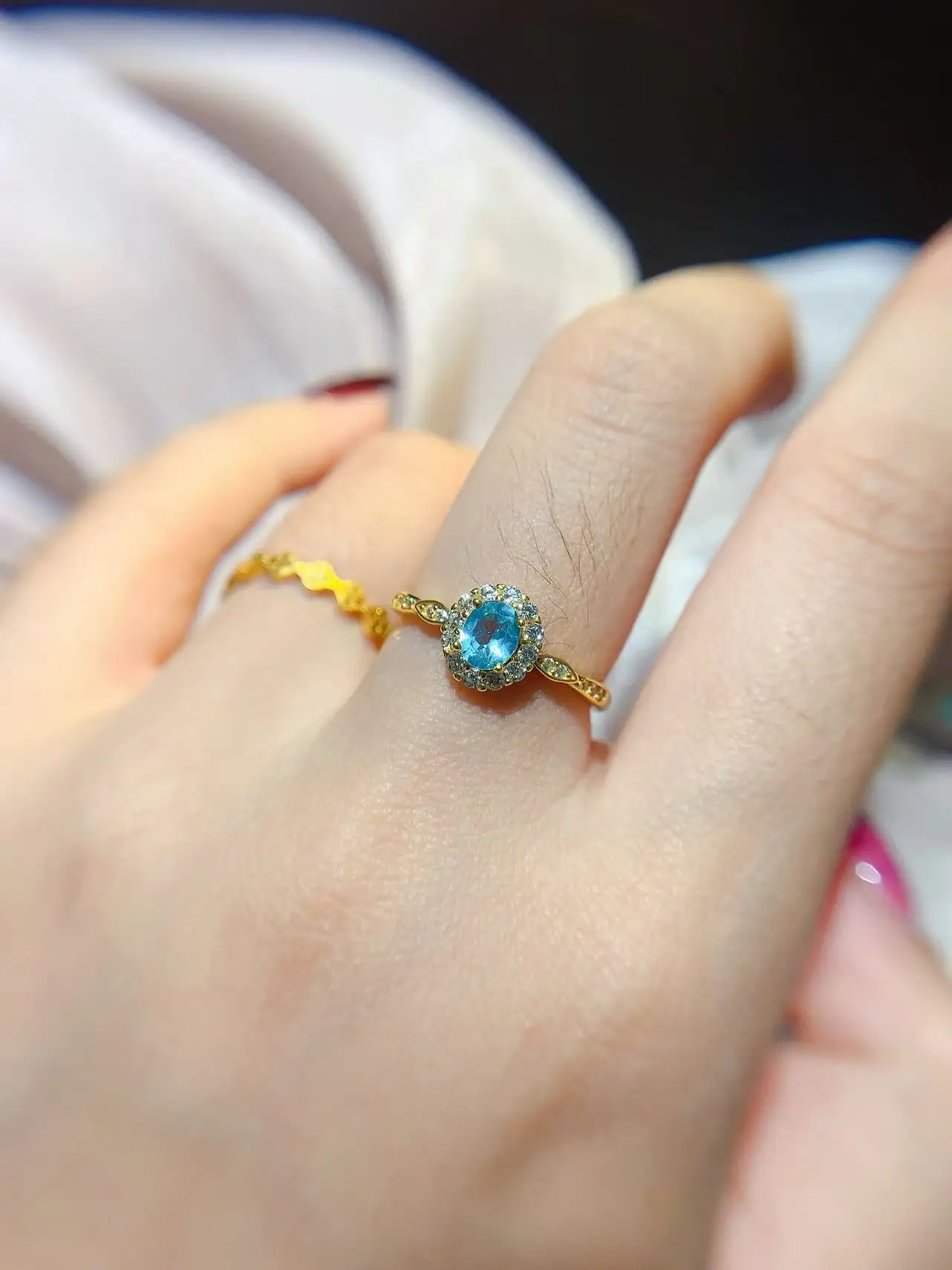 Natural Apatite Oval Rhodium Ring - view 3