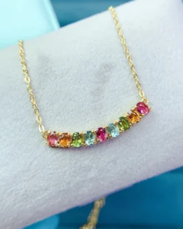 Natural Tourmaline Bar Pendant Necklace