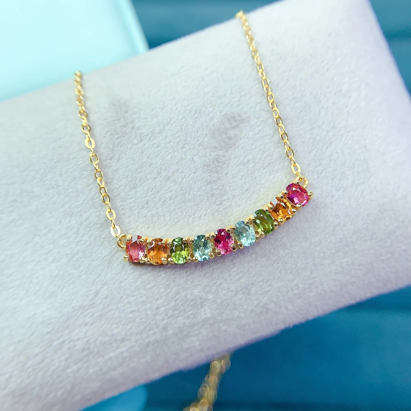 Natural Tourmaline Bar Pendant Necklace - view 1