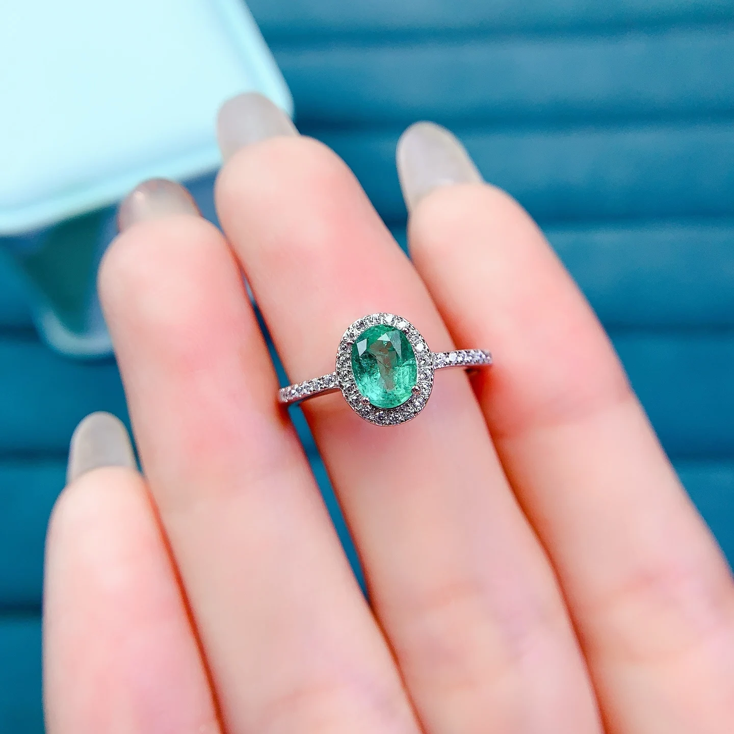 Natural Emerald Classic Pavé Ring - view 5