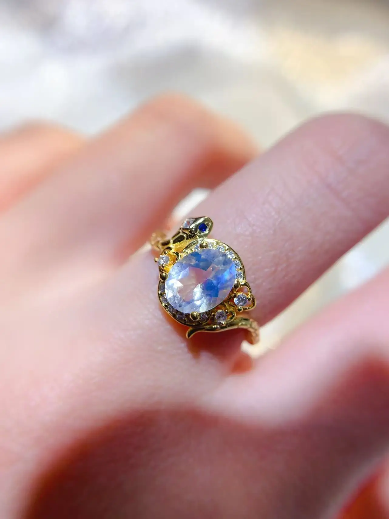 Natural Blue Moonstone Gold Ring - view 5