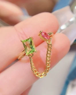 Natural Peridot Chain Bypass Ring