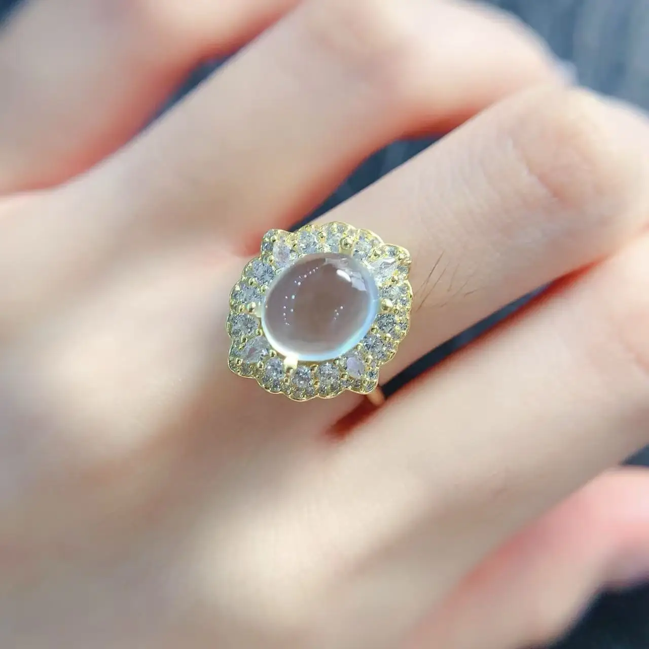 Natural Prehnite Bright Oval Ring - view 4
