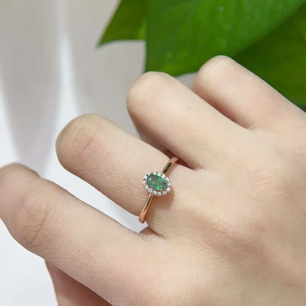 Natural Emerald Petite Halo Ring - view 5