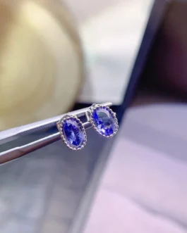 Natural Tanzanite Oval Stud Earrings