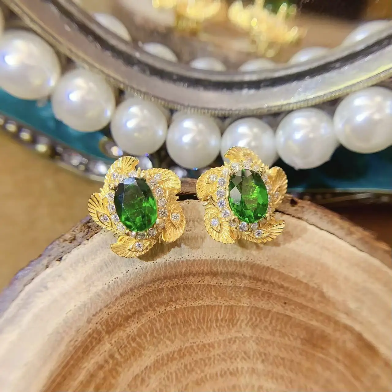 Natural Diopside Aura Earrings - view 2