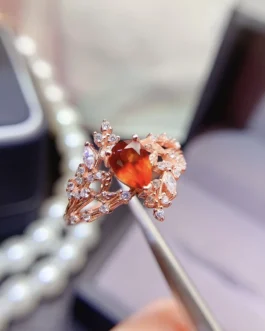 Natural Garnet Branch Leaf Ring