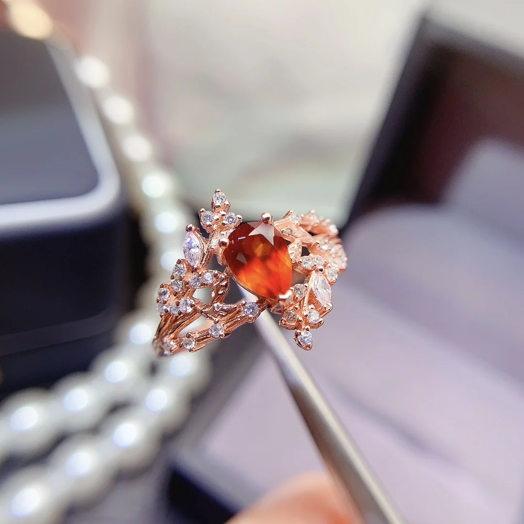 Natural Garnet Branch Leaf Ring - view 1