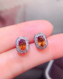Natural Citrine Halo Stud Earrings