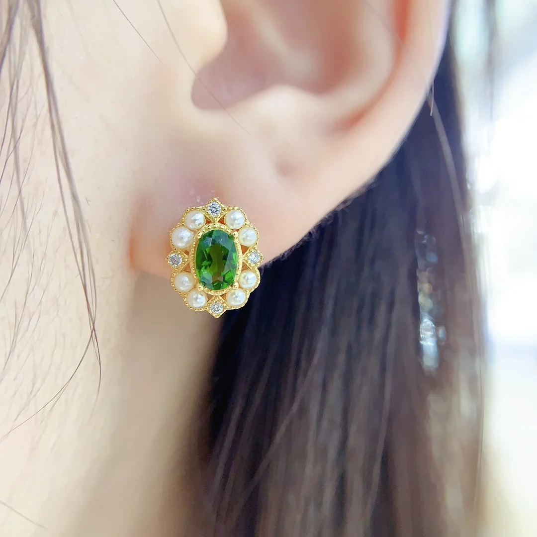 Natural Diopside Oval Earrings - view 5