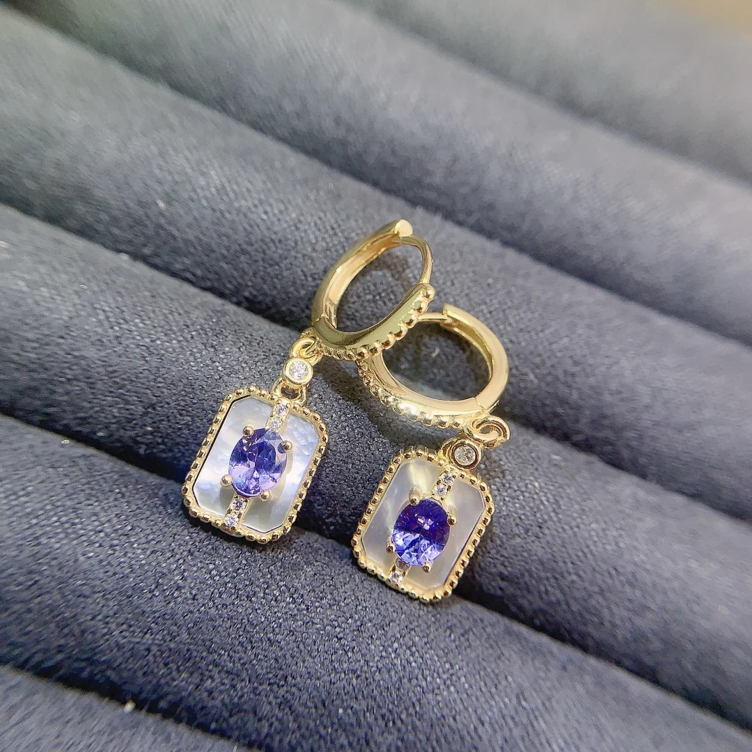 Natural Tanzanite Square Drop Earrings - view 5