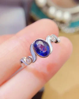 Natural Sapphire Wave Halo Ring