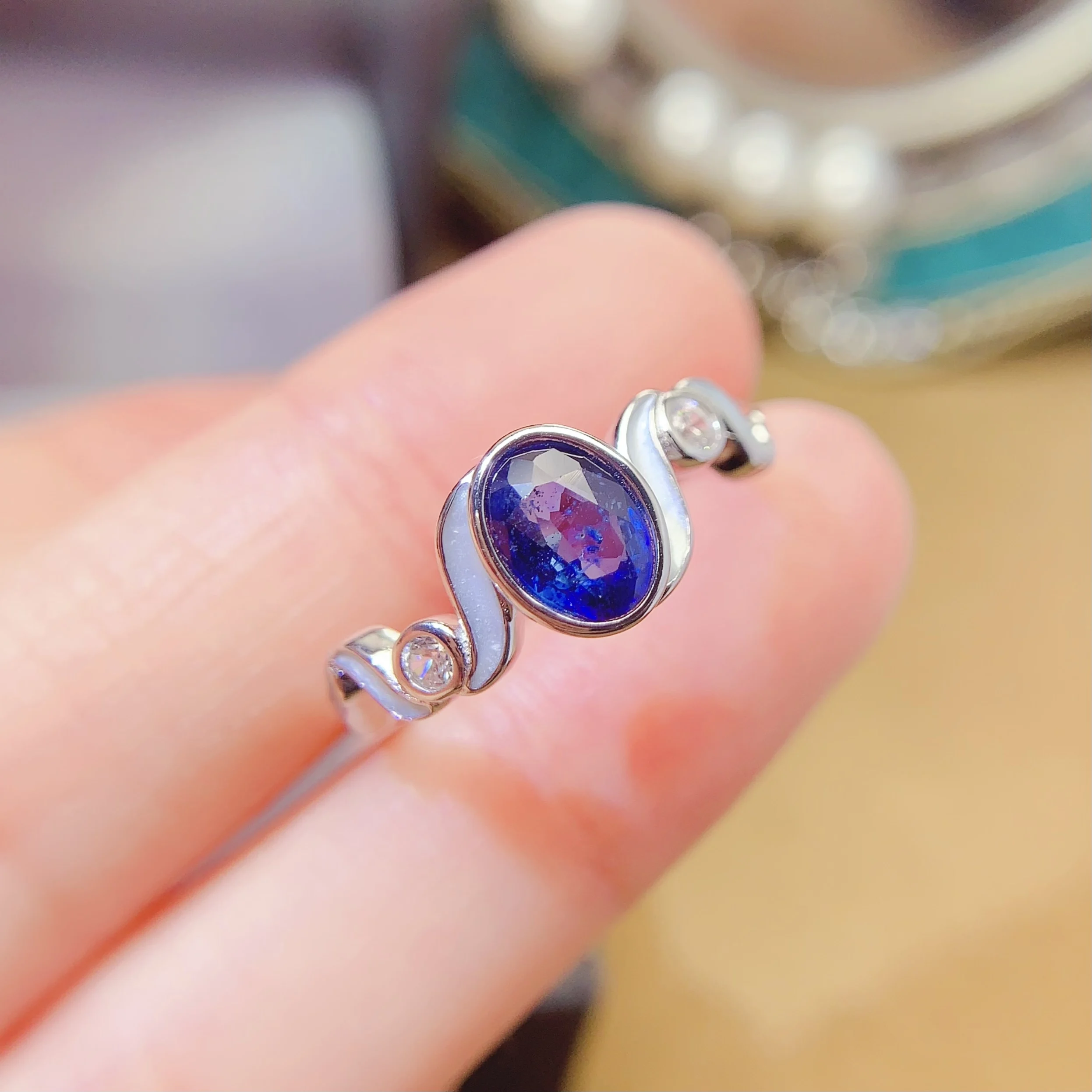 Natural Sapphire Wave Halo Ring - view 1