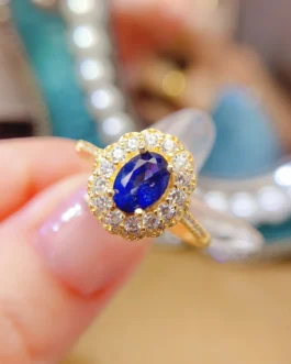 Natural Gemstone Oval Halo Ring