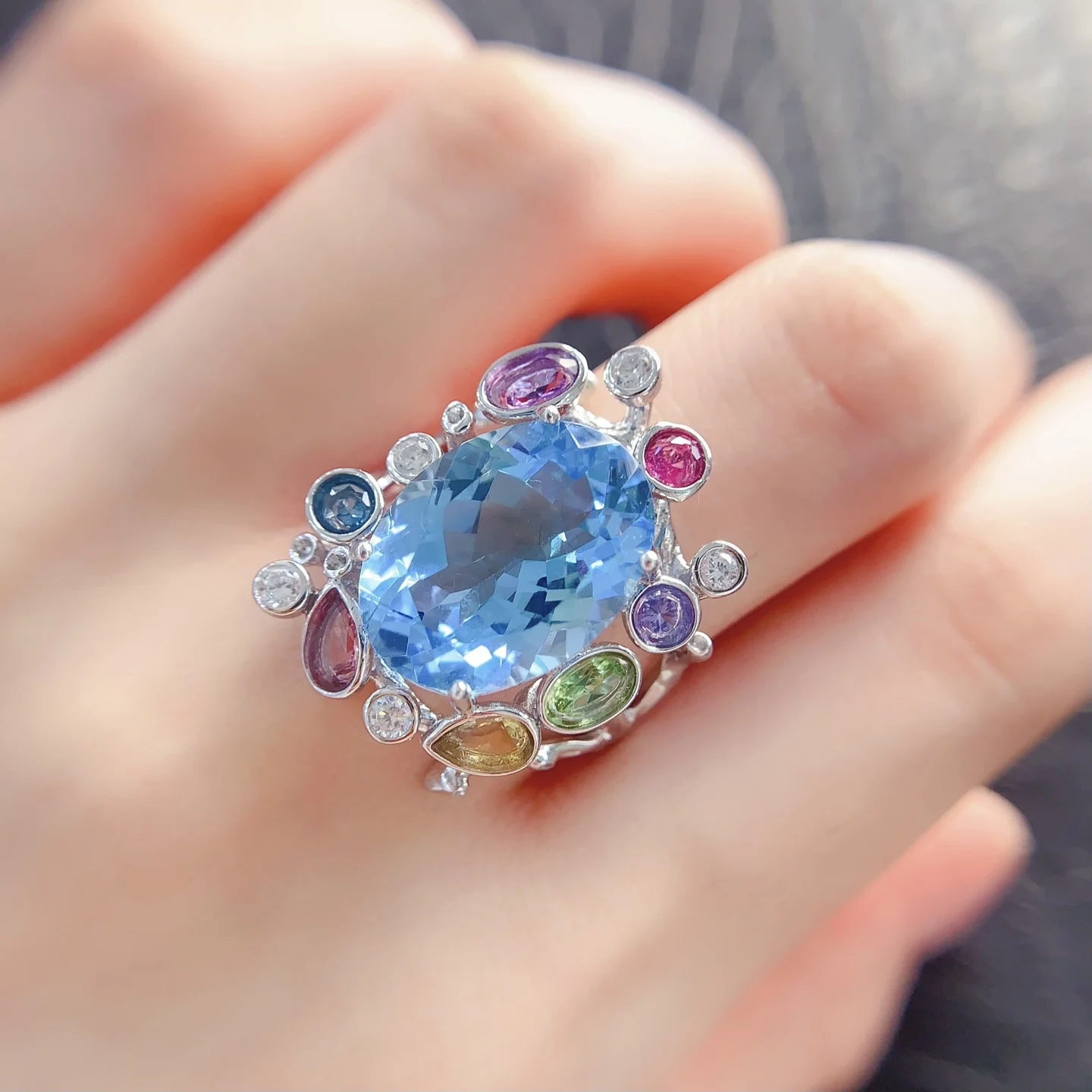 Natural Topaz Rainbow Halo Ring - view 6