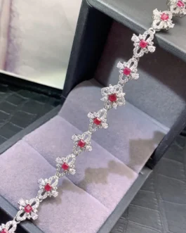 Natural Ruby Flower Link Bracelet