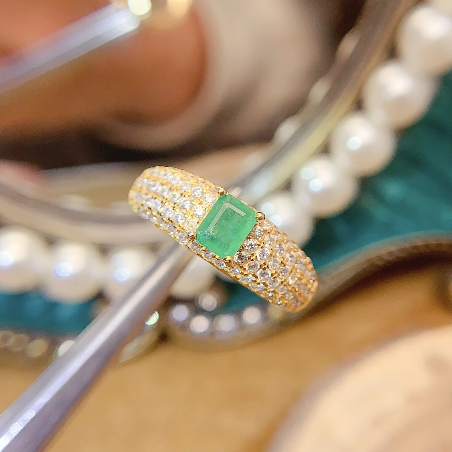 Natural Emerald Chunky Pavé Ring - view 5