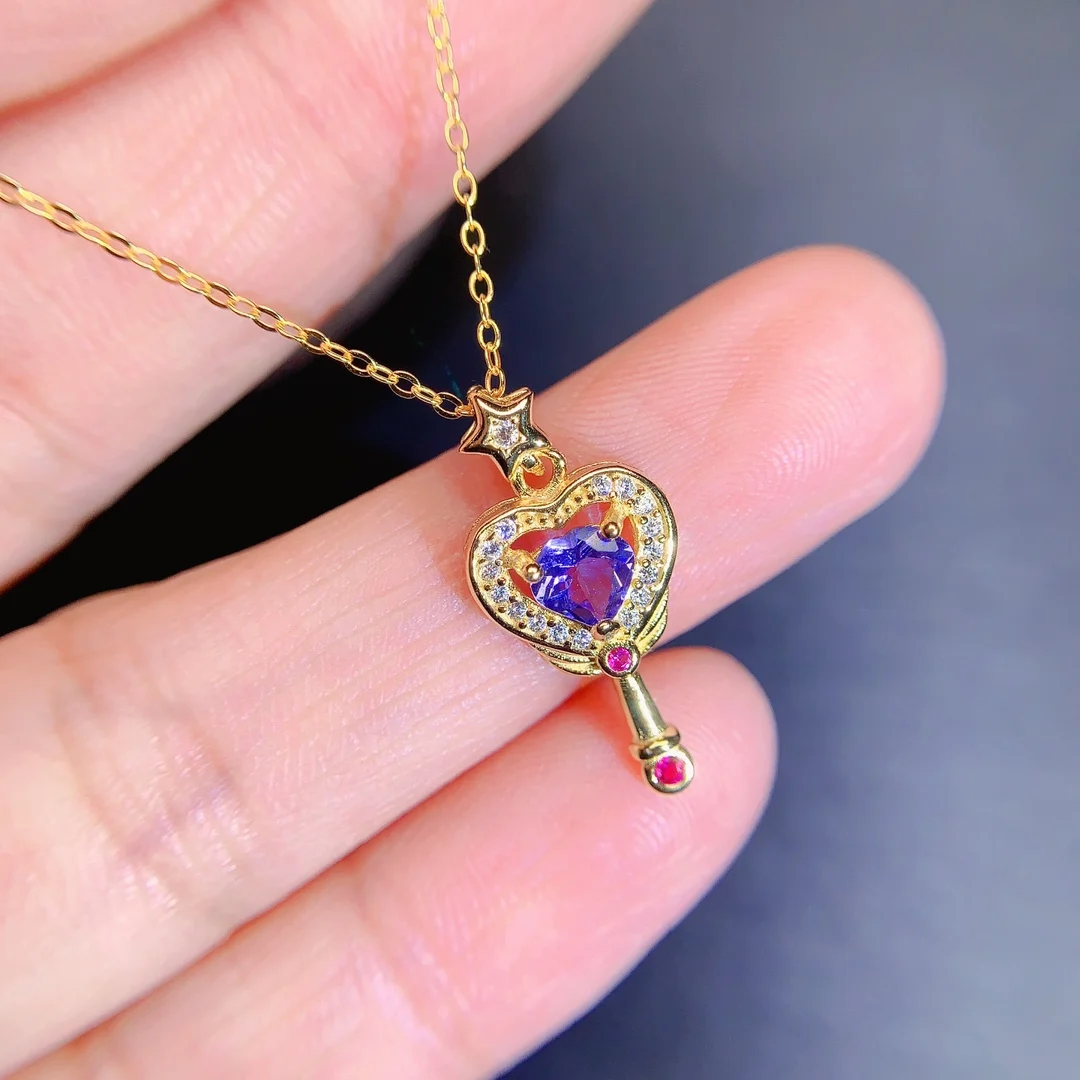 Natural Tanzanite Heart Key Pendant - view 1