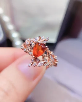 Natural Garnet Branch Leaf Ring