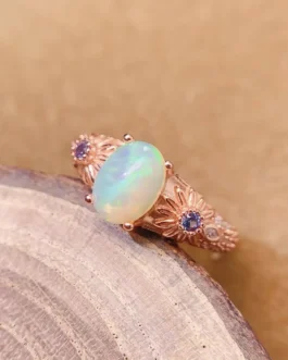 Natural Opal Pear Halo Ring