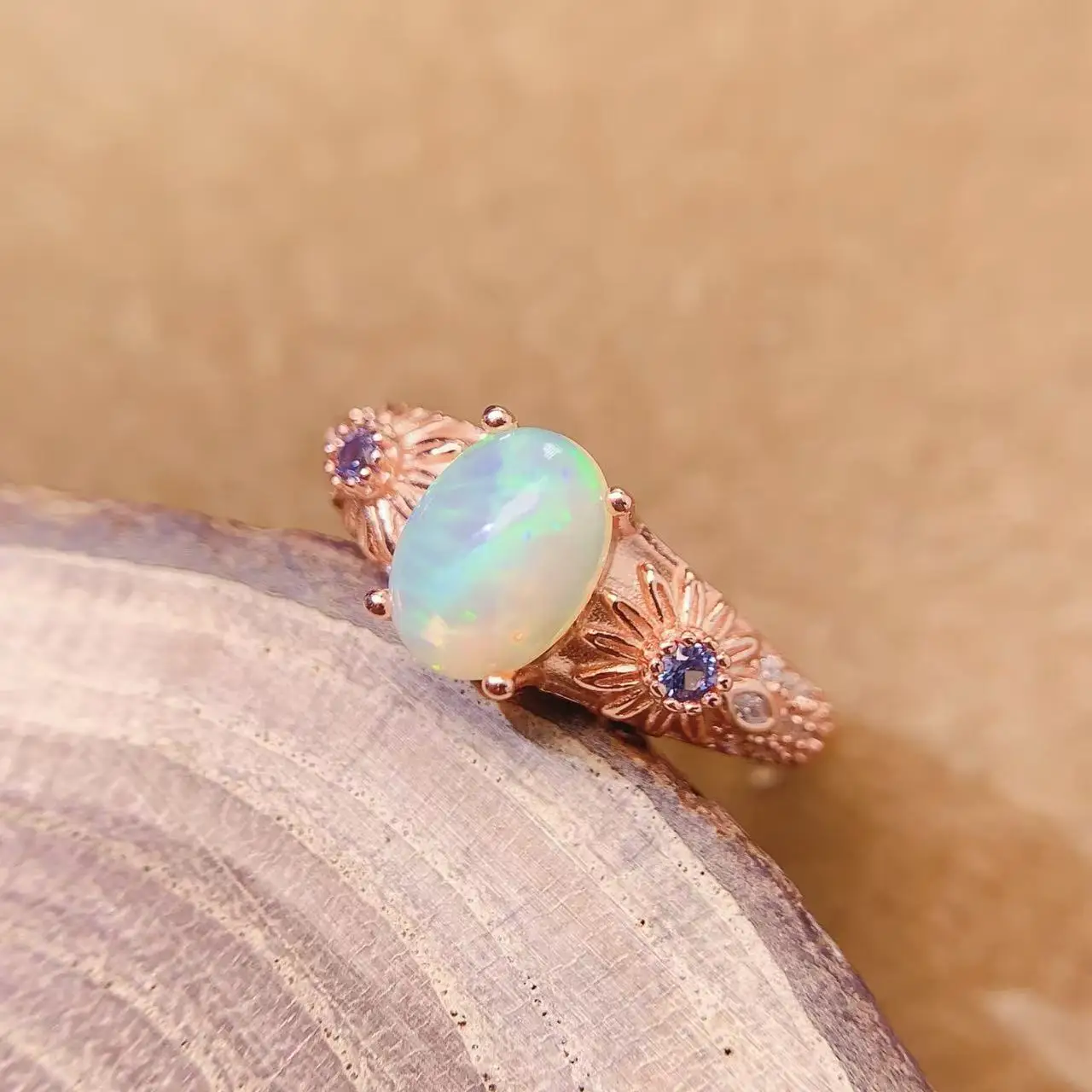 Natural Opal Pear Halo Ring - view 1