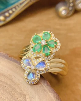 Natural Emerald Floral Bypass Ring