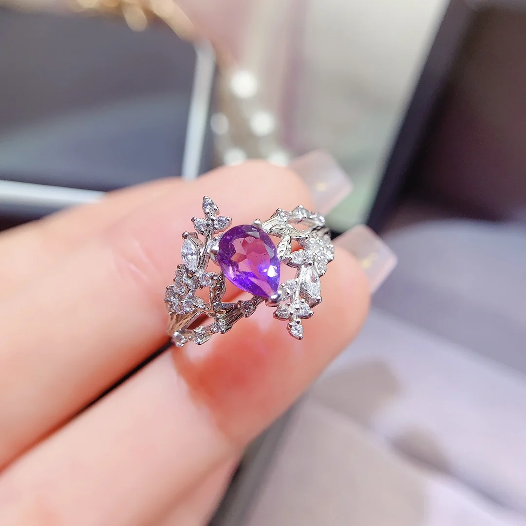 Natural Amethyst Classic Pear Ring - view 5