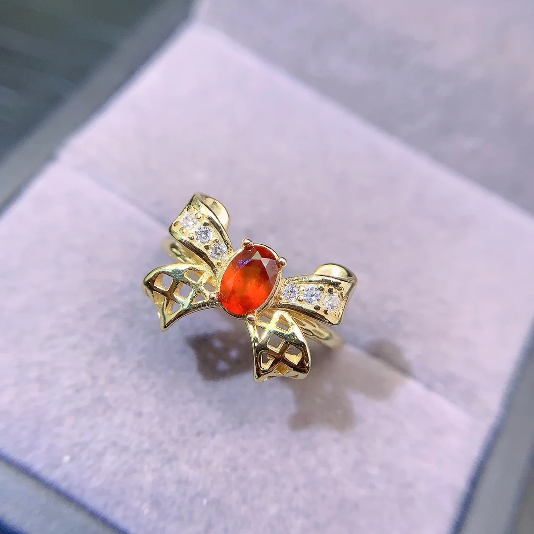 Natural Garnet Bow Ring - view 4
