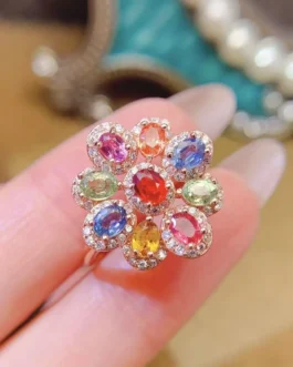 Natural Sapphire Oval Rhodium Ring