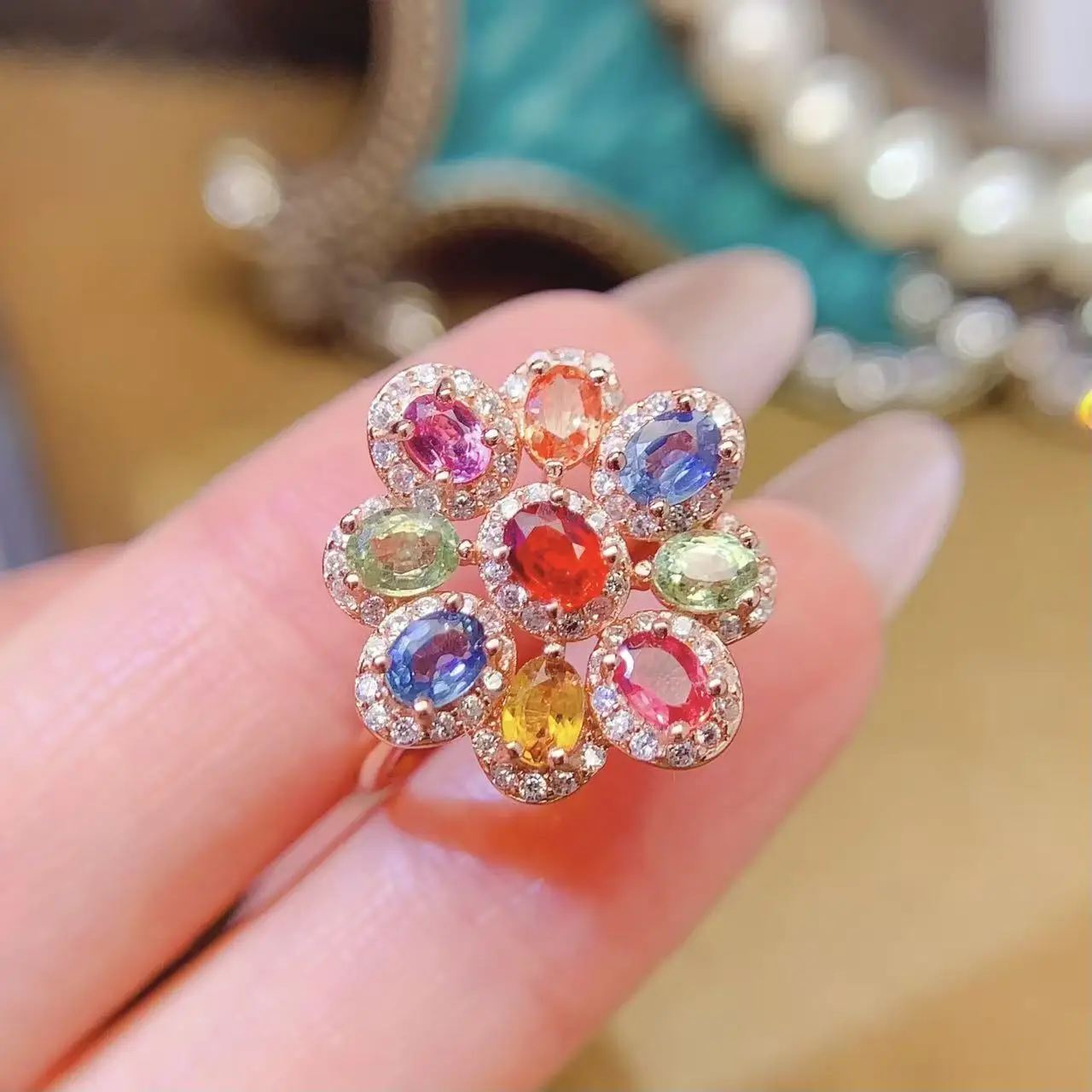Natural Fancy Oval Rhodium Ring - view 2