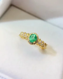 Natural Emerald Shoulder Halo Ring