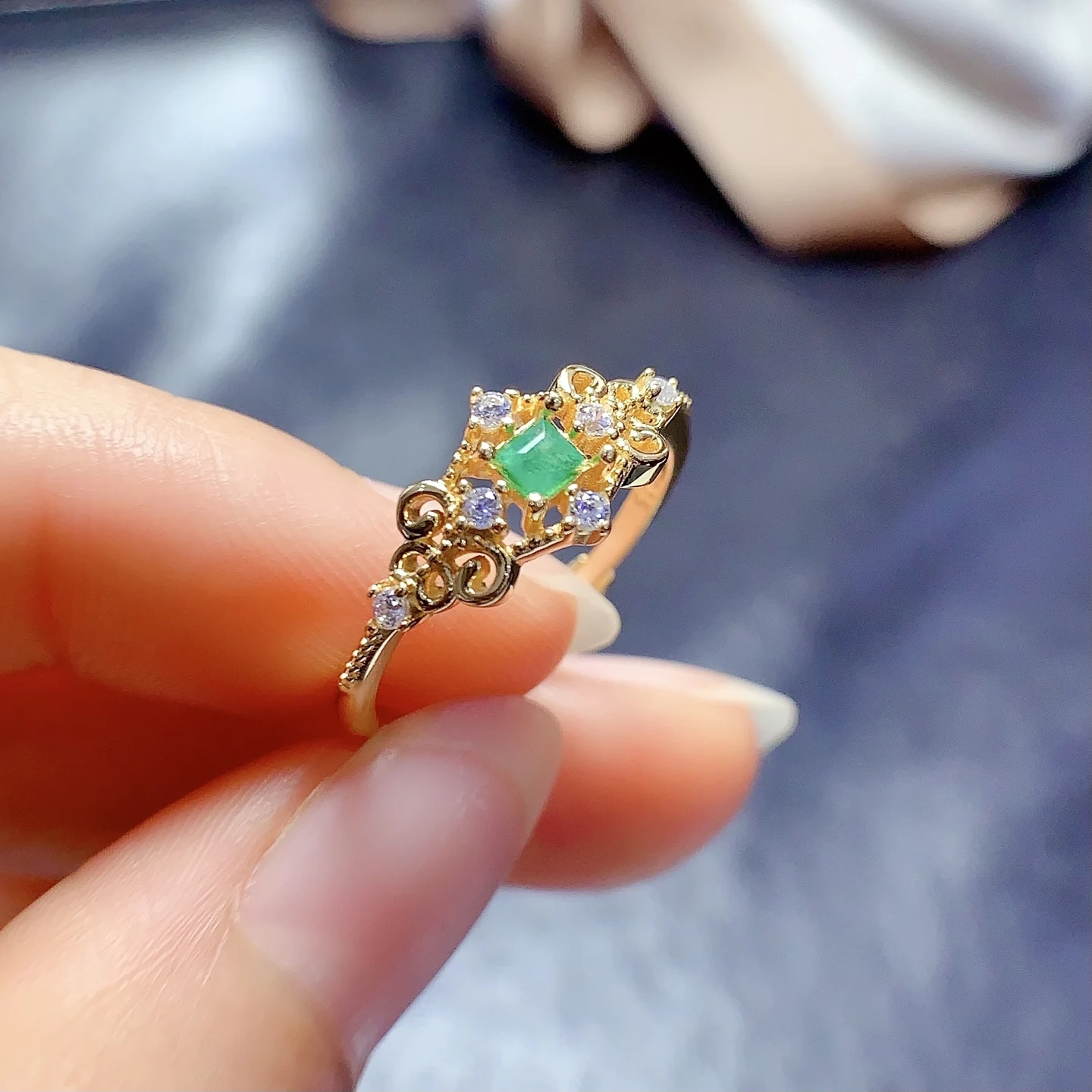 Natural Emerald Filigree Square Ring - view 4